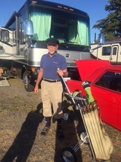 Ron ready for Golf in Vintage clothes, clubs and bag